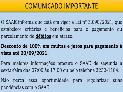 PPI - PROGRAMA DE PARCELAMENTO INCENTIVADO SAAE 2021