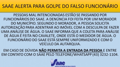 ALERTA PARA GOLPE DO FALSO FUNCIONÁRIO